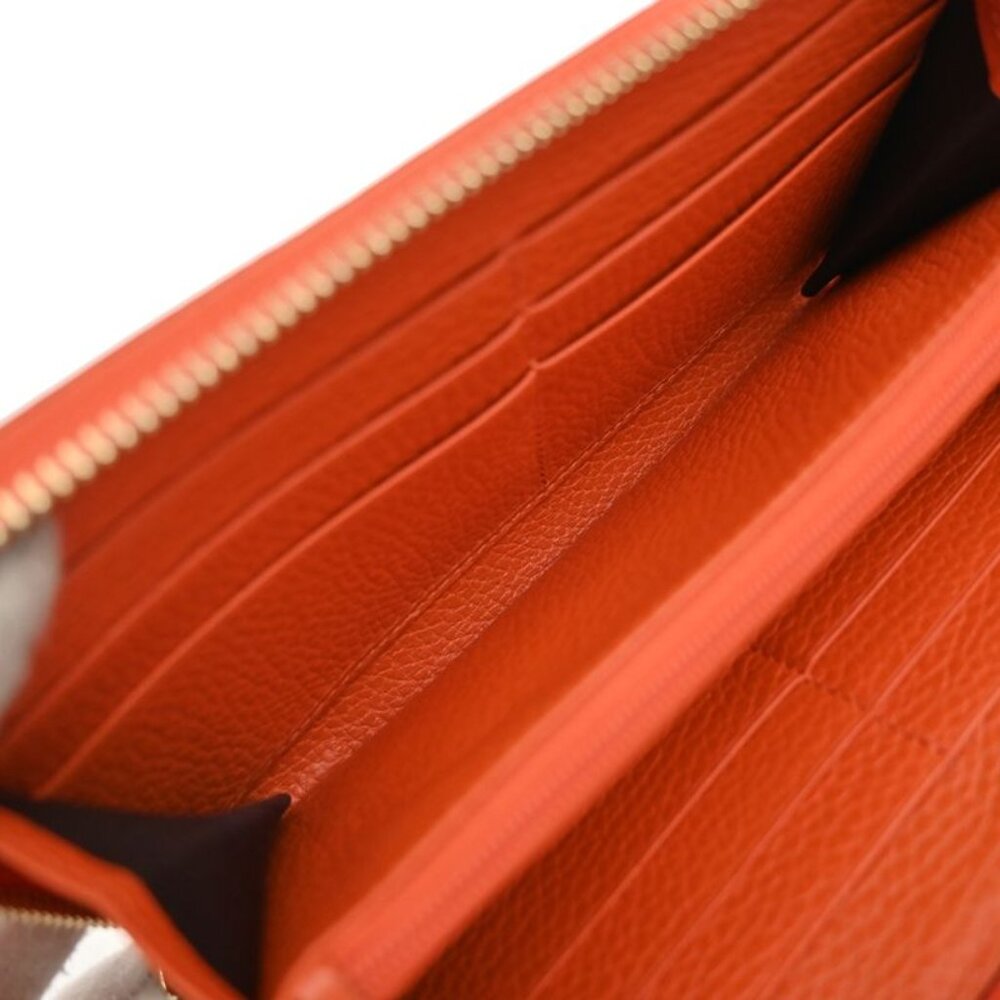 Gucci Long Wallet Round Zipper GG Canvas Leather Orange Beige 33 Kb040 - Picture 10 of 13